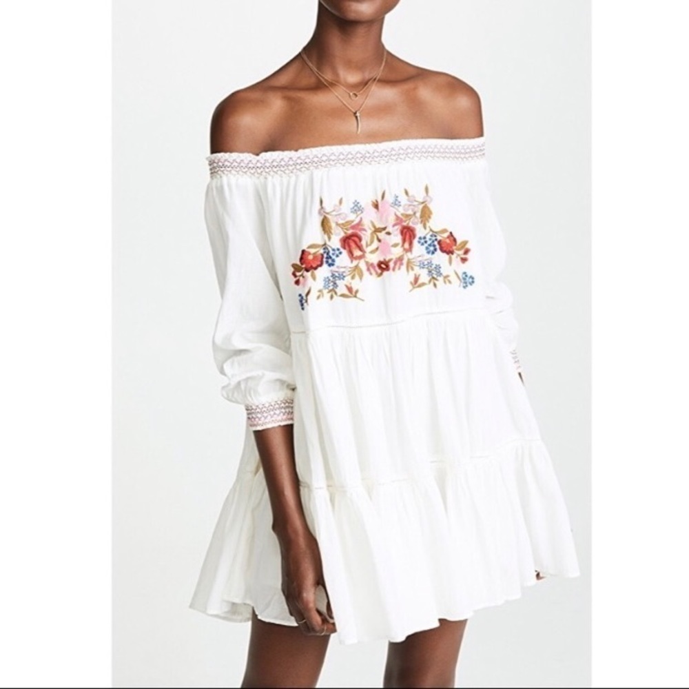 Free People Sunbeams Off-The-Shoulder Embroidery Mini Dress. Size XS